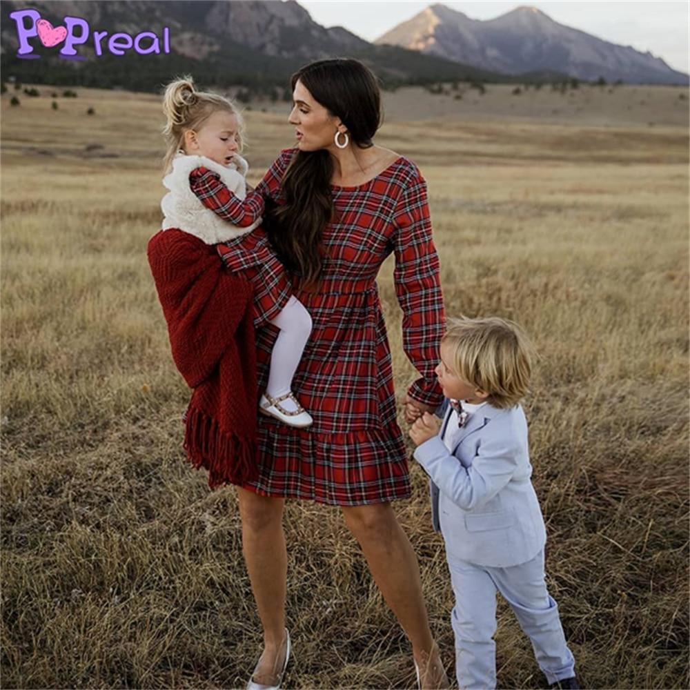 Family Matching Parent-Child Fashion Plaid Print Bow Dresses - MomyMall