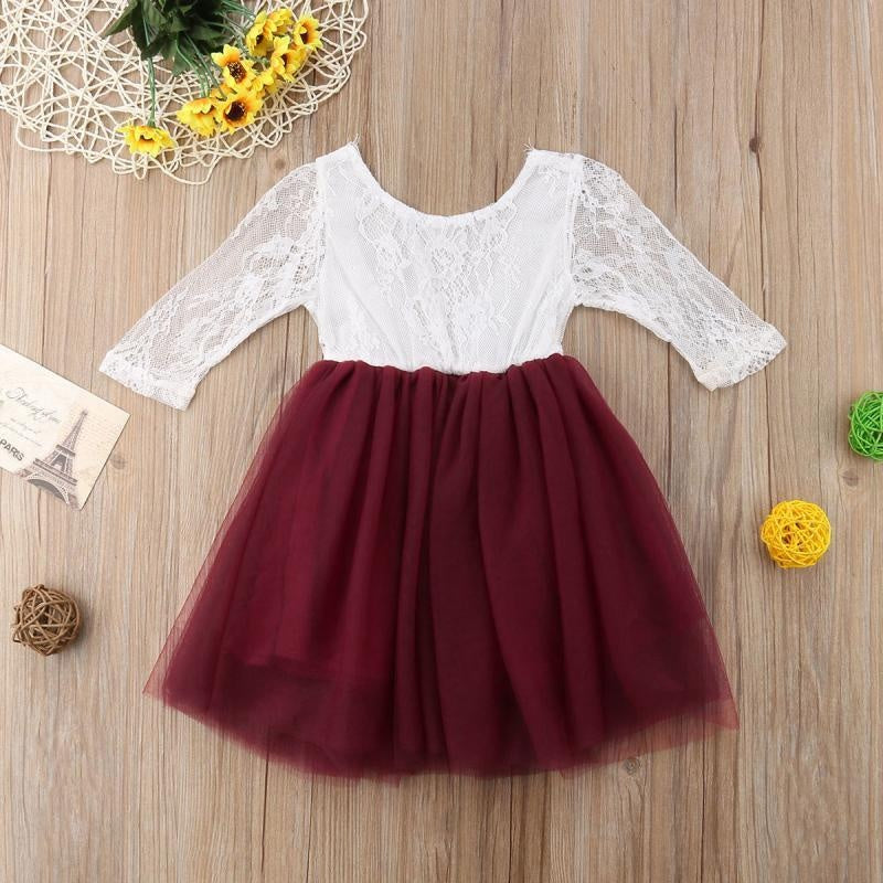 Kids Girls Flower Lace Tutu Dress 1-6 Years