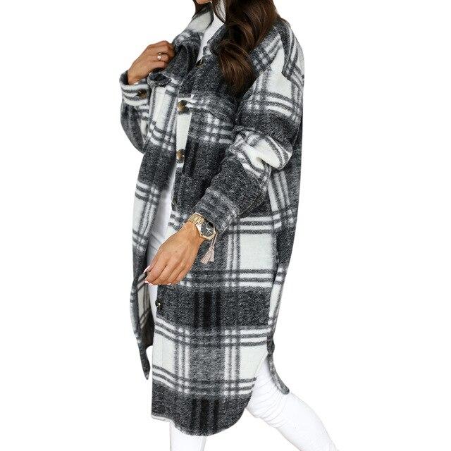 Long Plaid Oversized Check Shacket