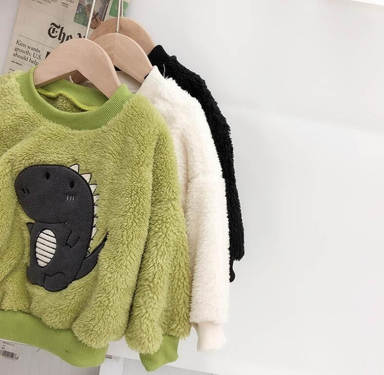 Boys Girls Winter Dinosaur Embroidered Sweater - MomyMall