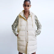 Mid-Thigh Hooded Puffer Vest - Warm Puffer Gilet