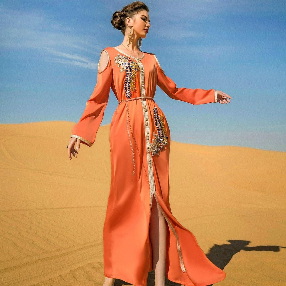 Morocco Luruxy Orange Caftan - MomyMall