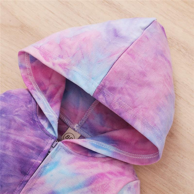 Infant Baby Kid Tie Dyeing Long Sleeve Hooded Zipper Romper - MomyMall