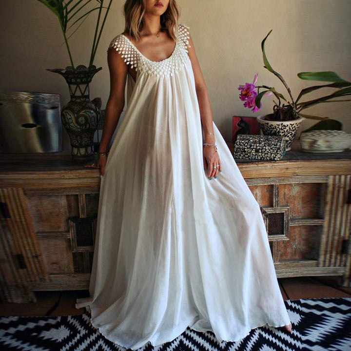 Oversized Lace Trim Sheer Maxi Dress - Plus Size Dress - MomyMall