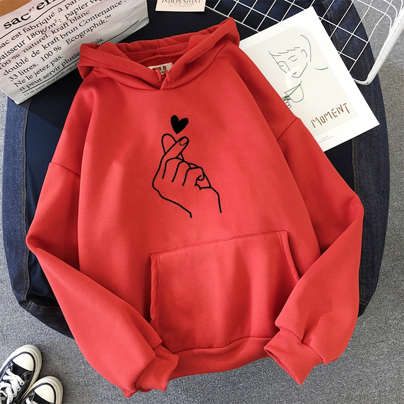 Sweat à Capuche Doigt Coeur Amour Motif