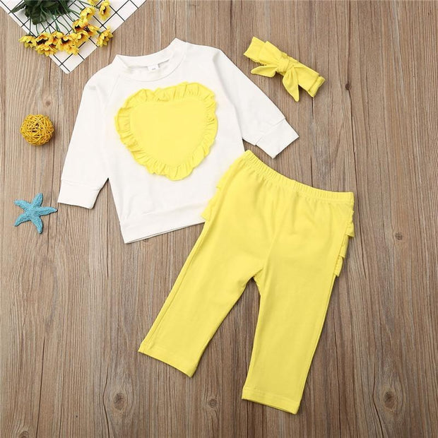 Toddler Kids GirlRuffle Top Tracksuit Headband 3pcs Outfit Sets