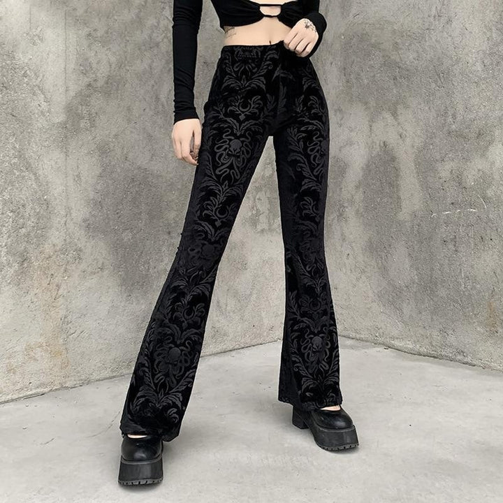 High Waist Loungewear Flare Trousers With Floral Pattern
