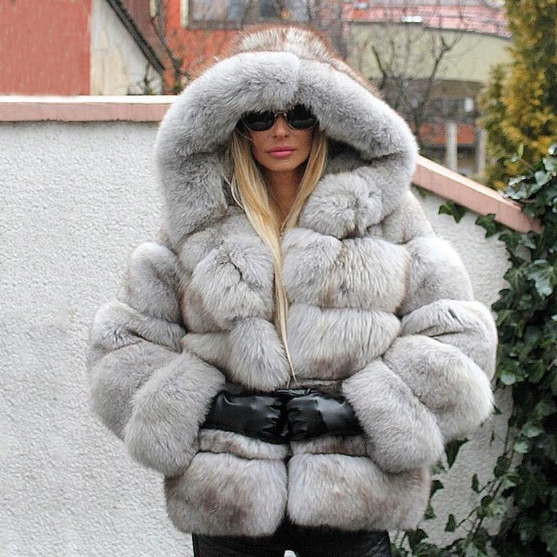 Hooded Faux Fur Bubble Coat - Luxury Winter Faux Fur Coat