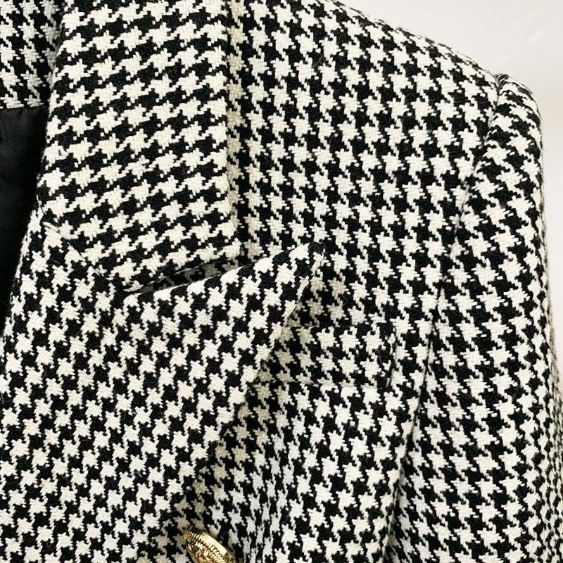 Houndstooth Gold Button Blazer - MomyMall