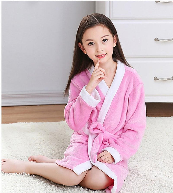 Child Bathrobe Kids Flannel Bathing Robe Sleepwear Fleece Pajamas - MomyMall