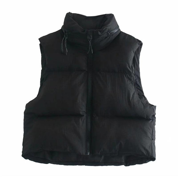 Cropped Sleeveless Puffer Vest With Zip Up Front