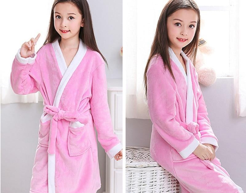 Child Bathrobe Kids Flannel Bathing Robe Sleepwear Fleece Pajamas - MomyMall