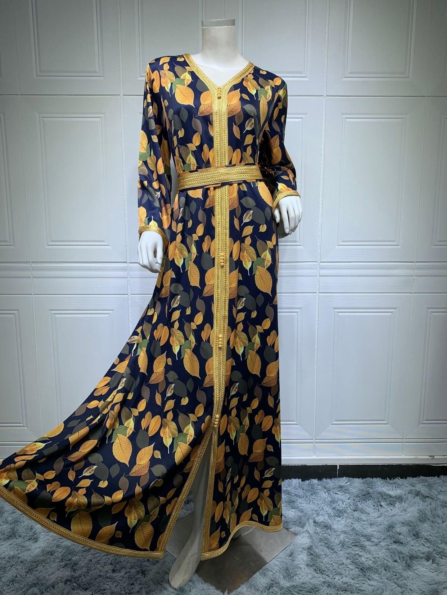 Moroccan Caftan green+gold - MomyMall