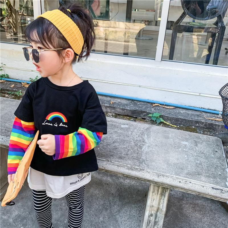 Girl T-shirt Casual Colorful Striped Long Sleeve Tops 1-6 Years - MomyMall