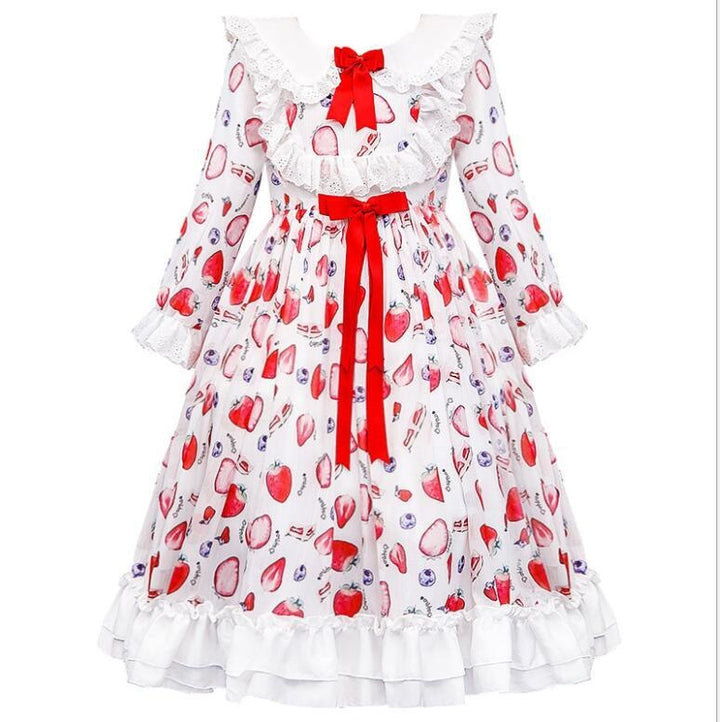 Girls Princess Winter Print Lolita Wedding Teenage Christmas Dress - MomyMall