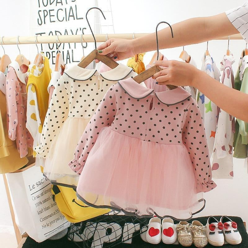 Girls Flower Dress Long Sleeve Lace Embroidery Mesh Dress 0-24 Months - MomyMall