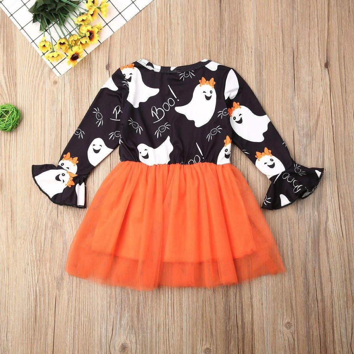 Baby Girl Halloween Print Long Sleeve Tutu Party Dress For 1-6 Years