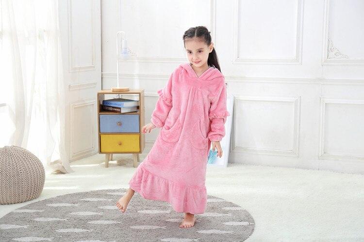 Winter Girls Boy Bathrobe Flannel Pajamas 2-12Y Hooded Sleepwear