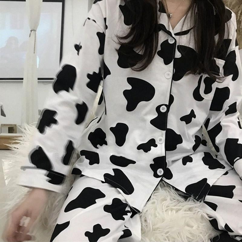 Plus Size Cow Print 2 Piece Trouser Pyjama Set - MomyMall