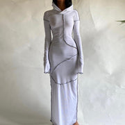 Long Sleeve Plus Size Hooded Bodycon Maxi Dress - MomyMall WHITE / XS