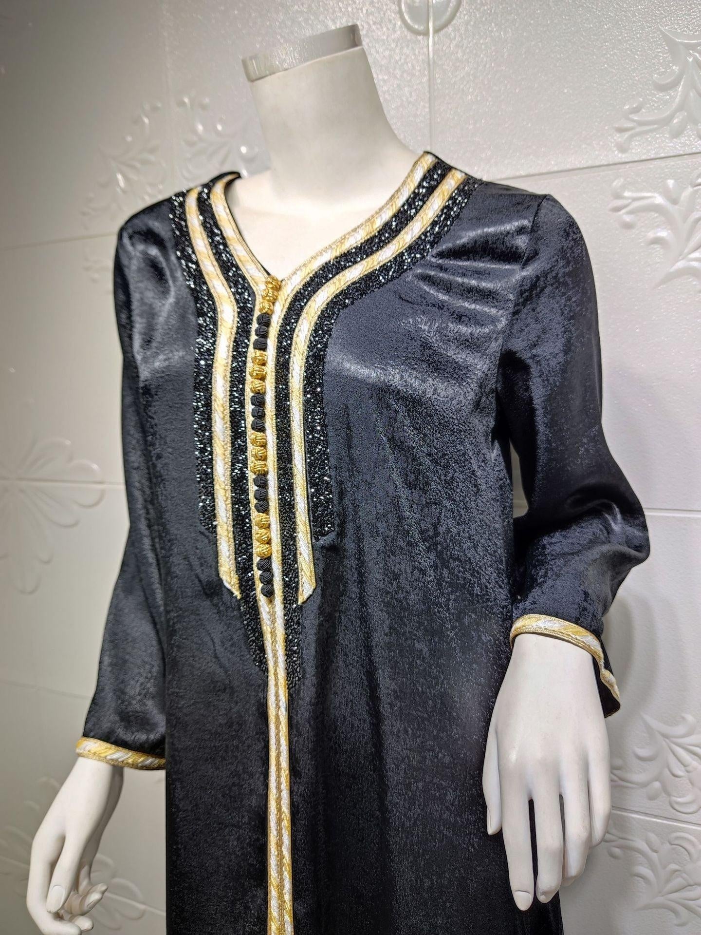 Black Diamond Ribbon Moroccan Kaftan - MomyMall