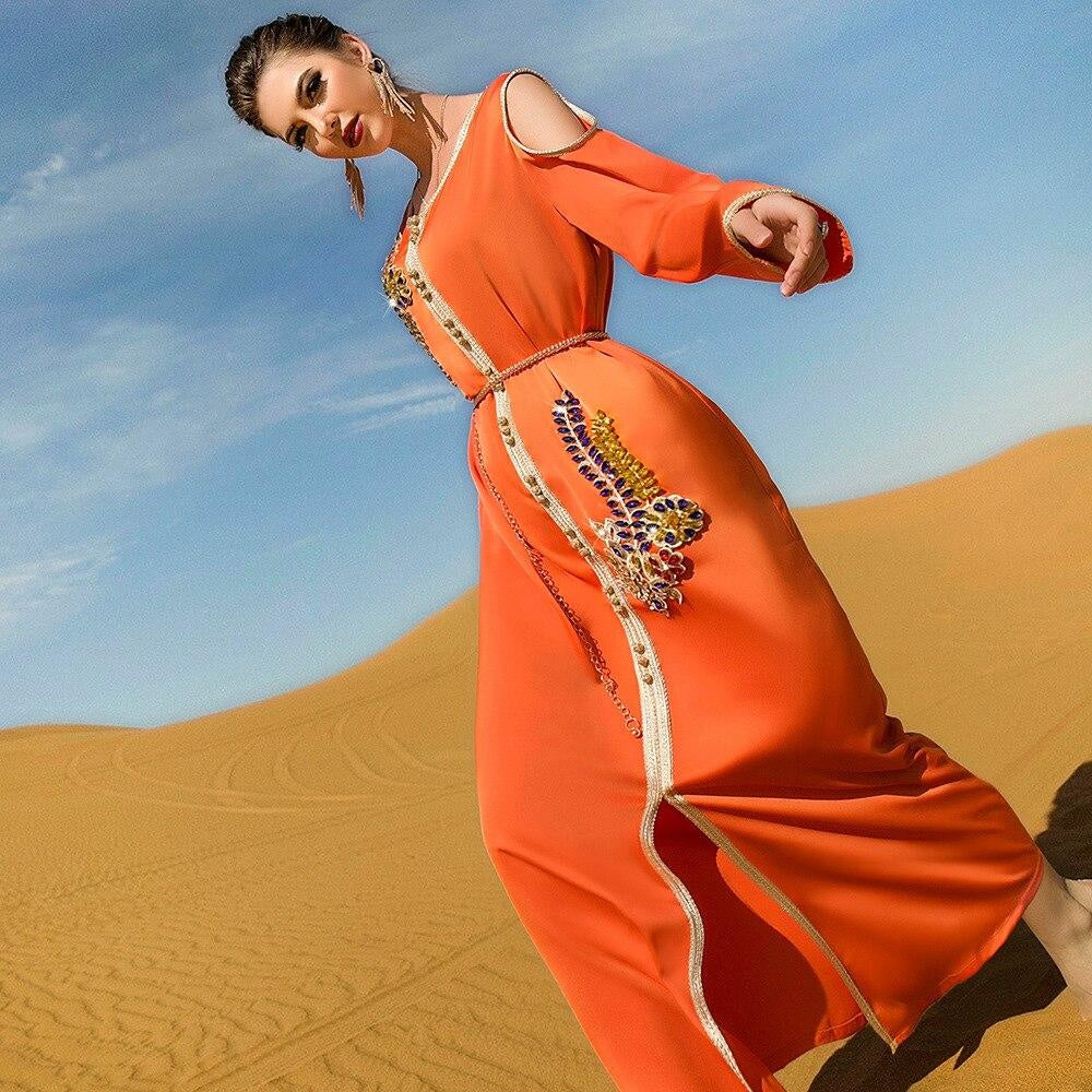 Morocco Luruxy Orange Caftan - MomyMall