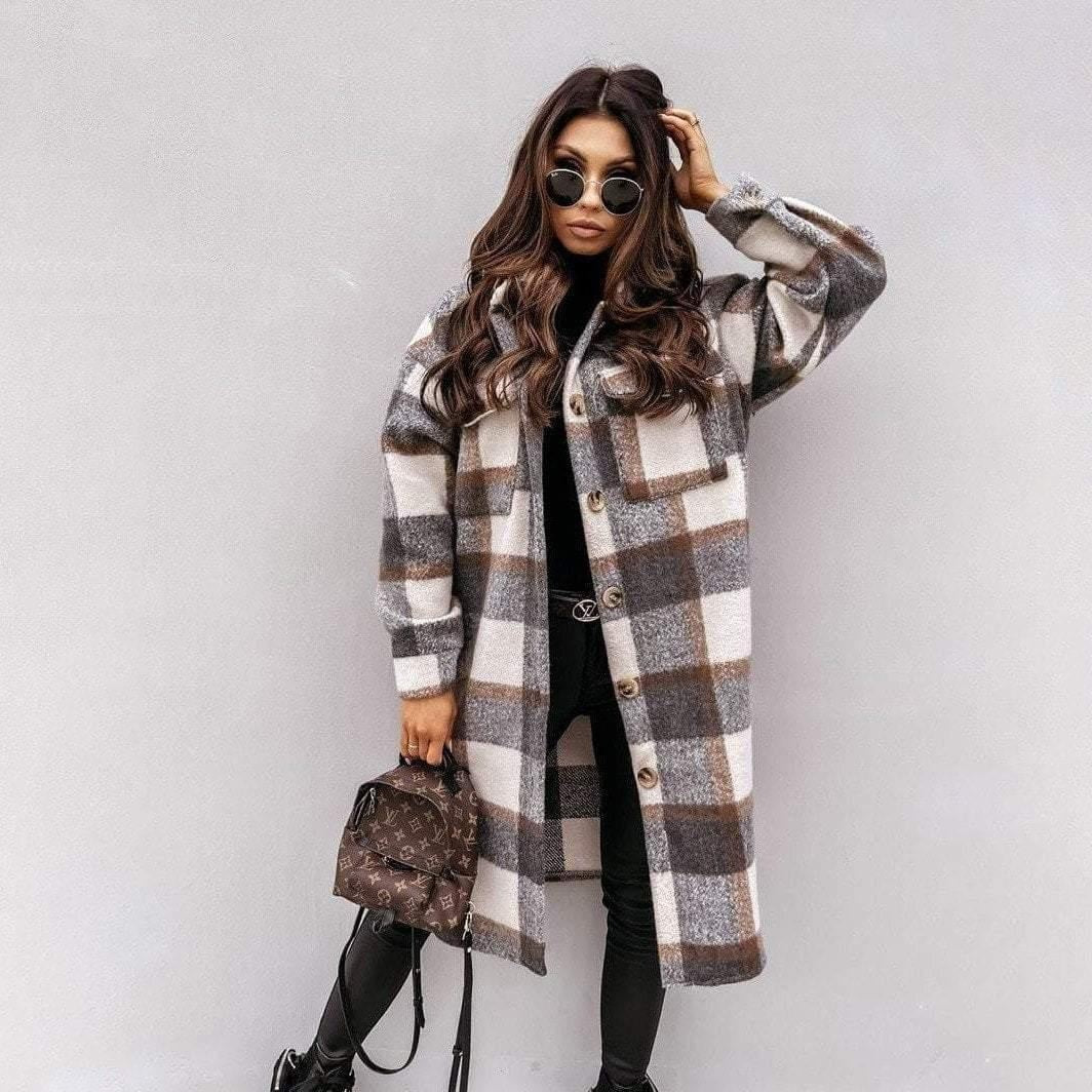 Long Plaid Oversized Check Shacket