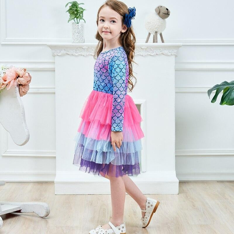 Girls Elegant Tutu Dress Long Sleeve Princess Vestidos Party Dresses 2-8 Years - MomyMall