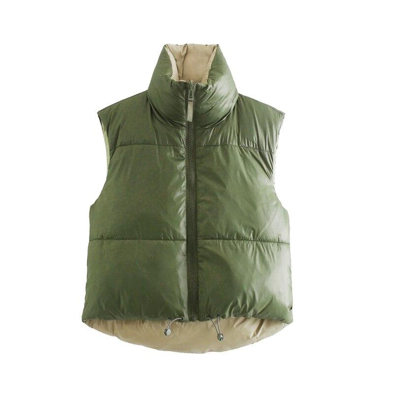 High Neck Cropped Drawstring Gilet - Puffer Vest