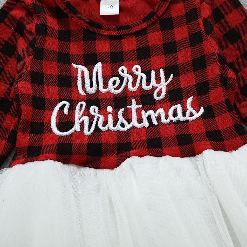 Kids Girls Christmas Dress Casual Long Sleeve Plaid Patchwork Dress - MomyMall