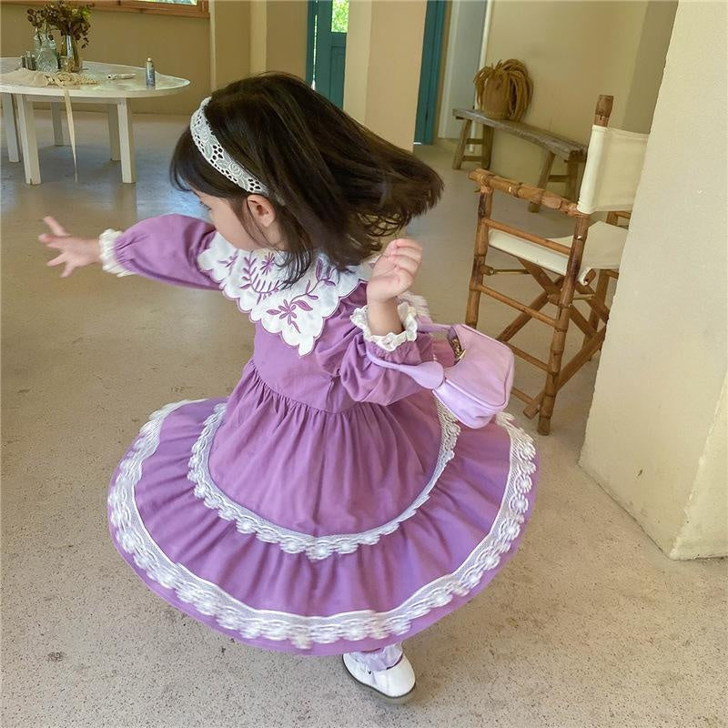 New Arrival Girls Long Sleeve Floral Collar Lolita Dresses - MomyMall