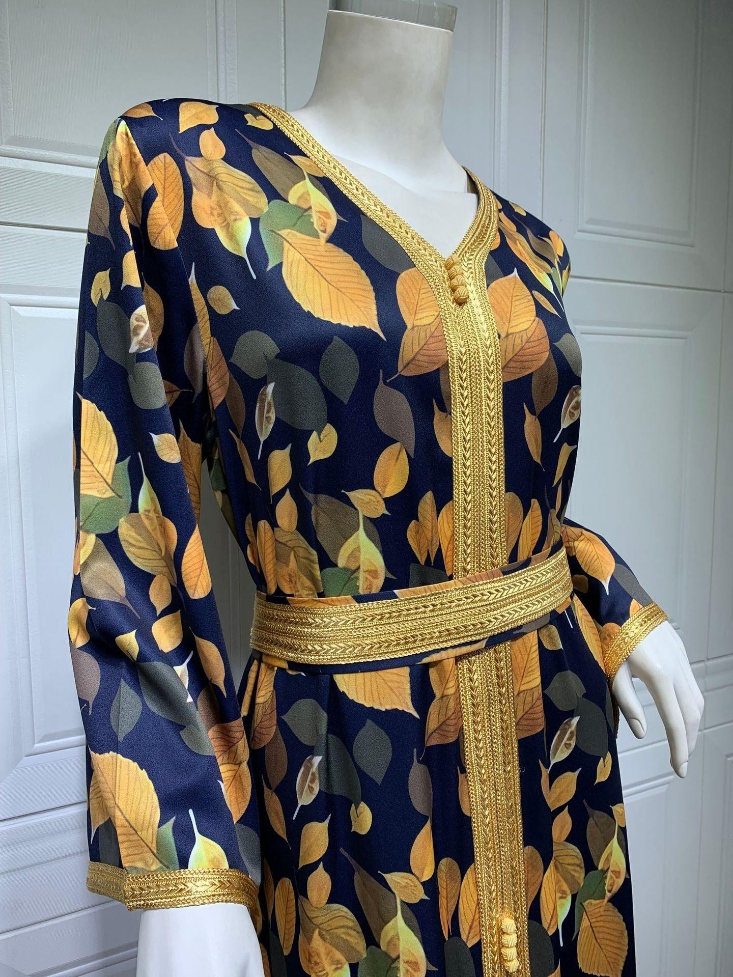 Moroccan Caftan green+gold - MomyMall