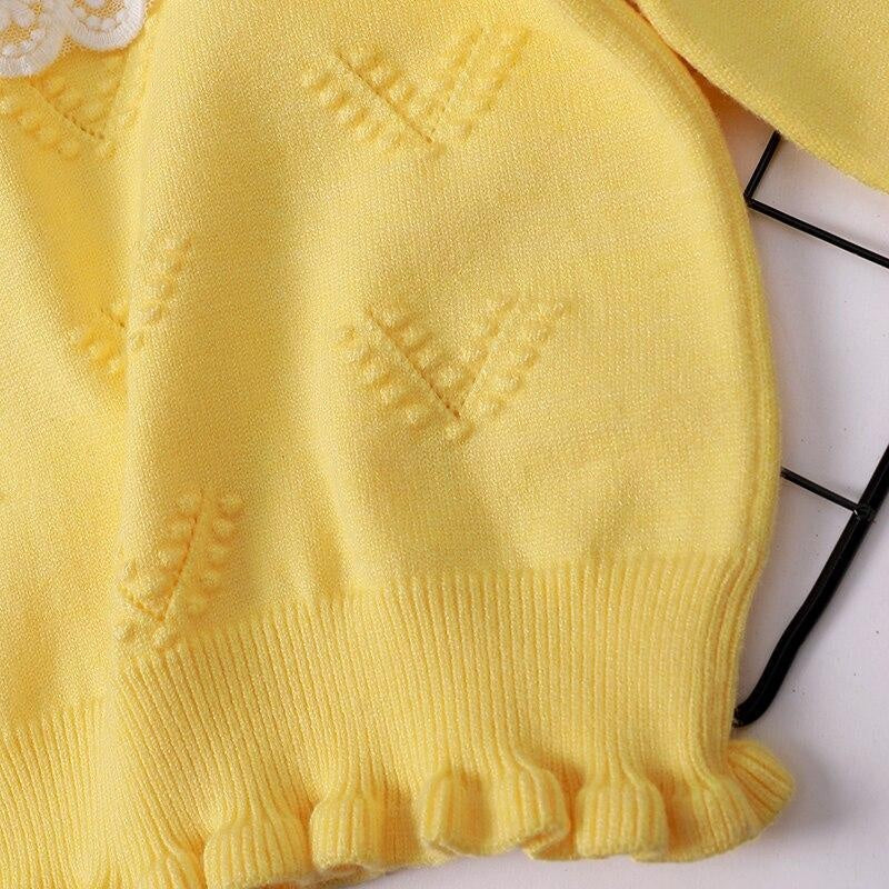 Autumn Winter Toddler Baby Girl Lace Collar Ruffled Solid Knitted Sweater - MomyMall