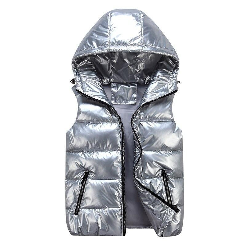 Plus Size High Shine Hodded Puffer Vest