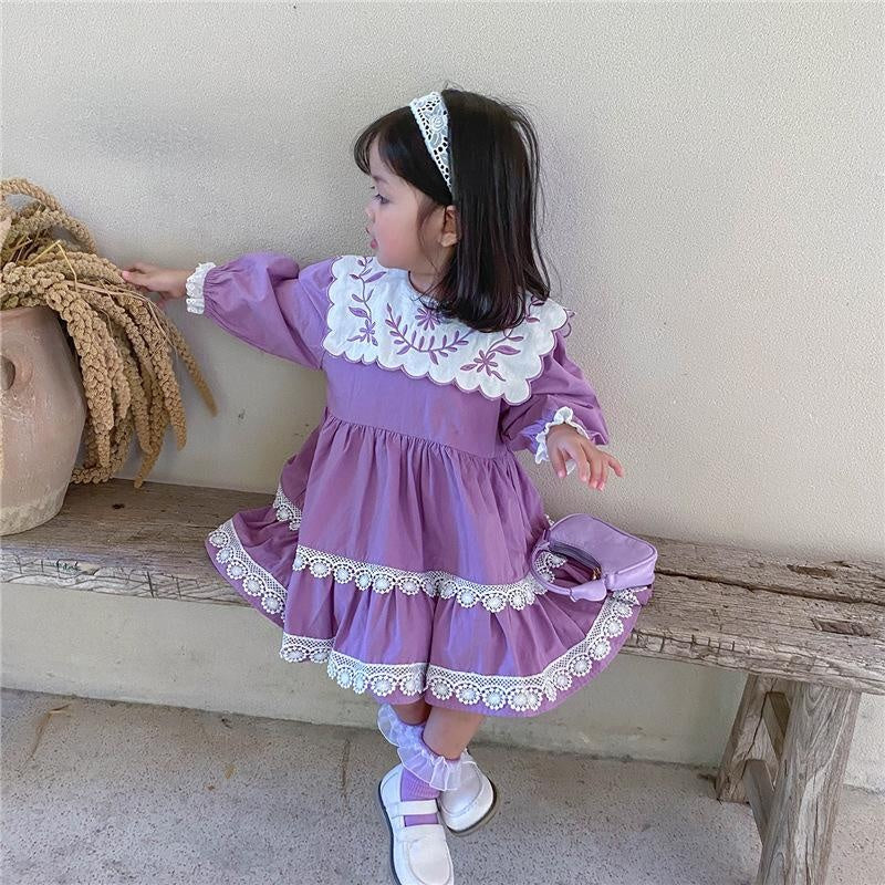 New Arrival Girls Long Sleeve Floral Collar Lolita Dresses - MomyMall