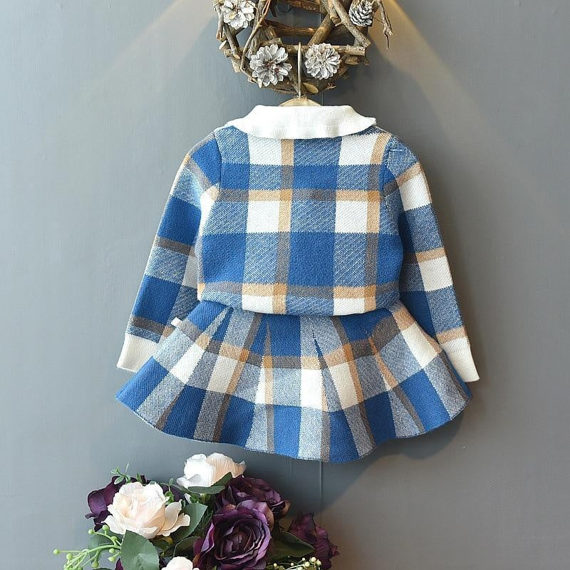 Girl Baby Knitting Clothing Set Winter Fashion Plaid Sweaters+Skirt 2 Pcs - MomyMall