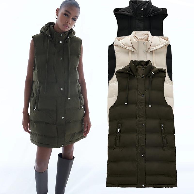 Mid-Thigh Down Puffer Jacket With Drawstring Hood