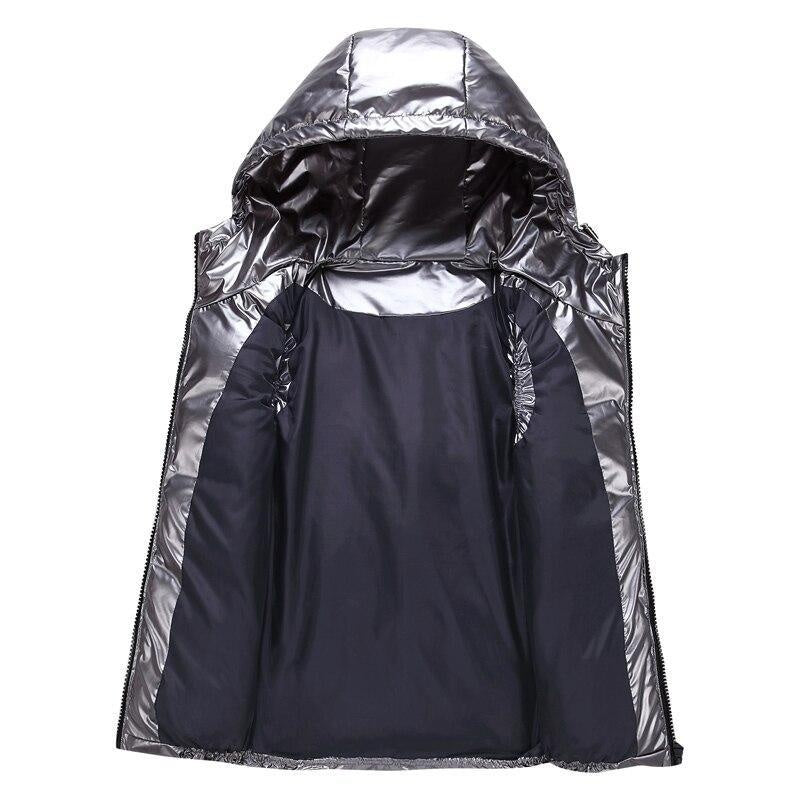 High Shine Puffer Gilet With Hood