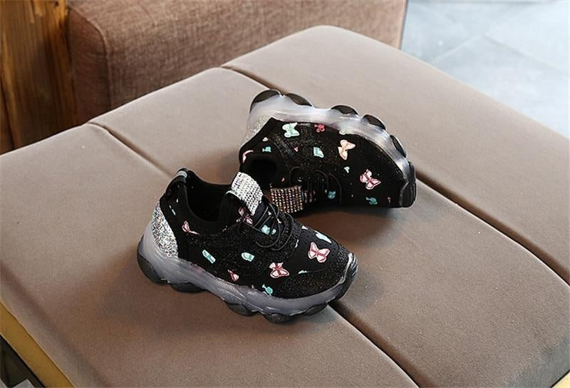 Baby Girl Butterfly Crystal Led Luminous casual breathable Glowing Sneakers Shoes - MomyMall