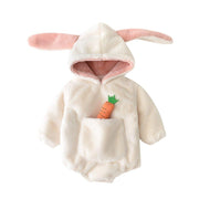 Infant Baby Girl Warm Thick Fleece Hooded Bodysuit Romper