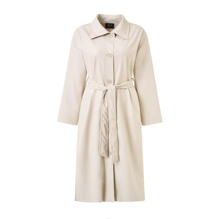 Belted Button Through Faux Leather Trench Coat
