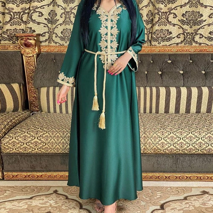 Moroccan Kaftan Robe Maroon Gold - MomyMall