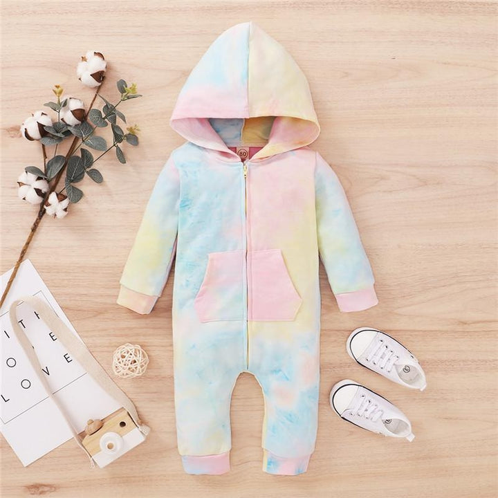 Baby Rompers Cute Infant Tie Dye Print Hooded Romper Jumpsuits One-Pieces 0-18M - MomyMall