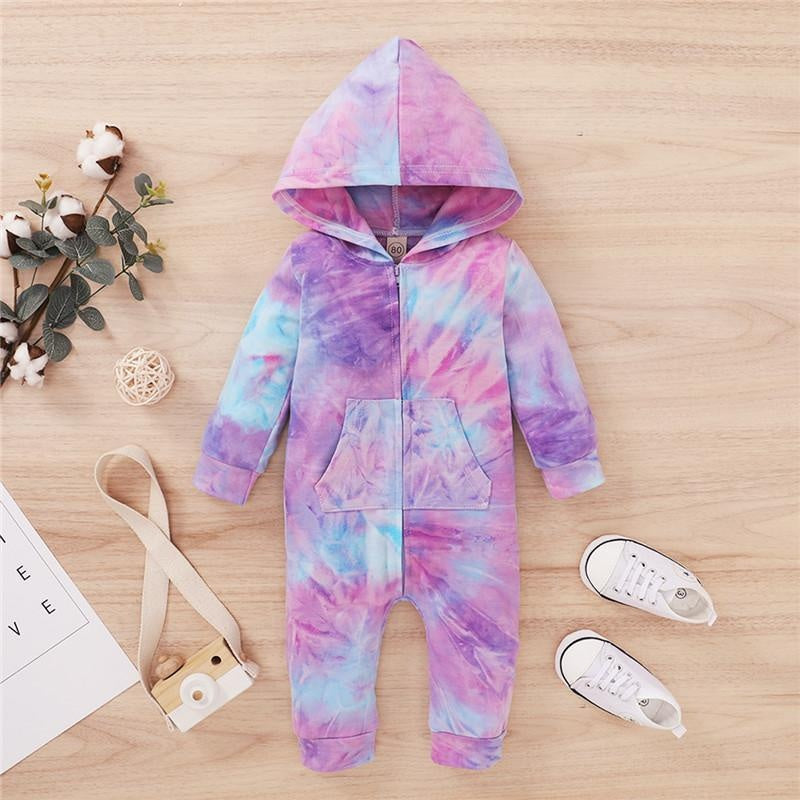 Infant Baby Kid Tie Dyeing Long Sleeve Hooded Zipper Romper - MomyMall