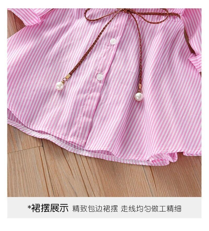 Baby Girls Stripe Long Sleeve Party Belt Fall Winter Casual Dress for 2-6Y - MomyMall