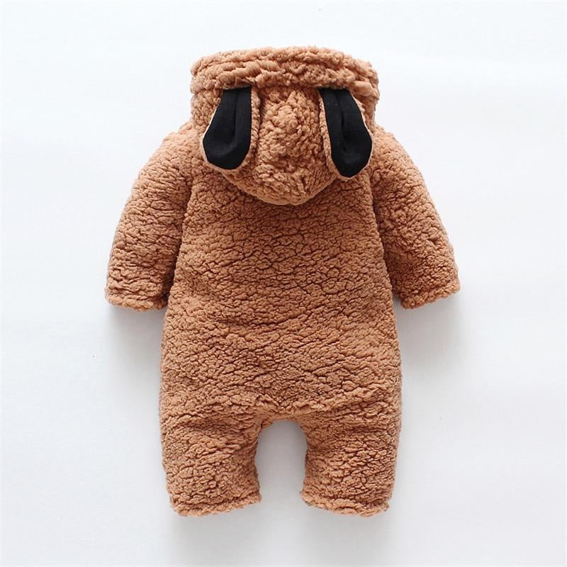 Winter Baby 3D Ears Design Solid Hooded Jumpsuit Romper - MomyMall