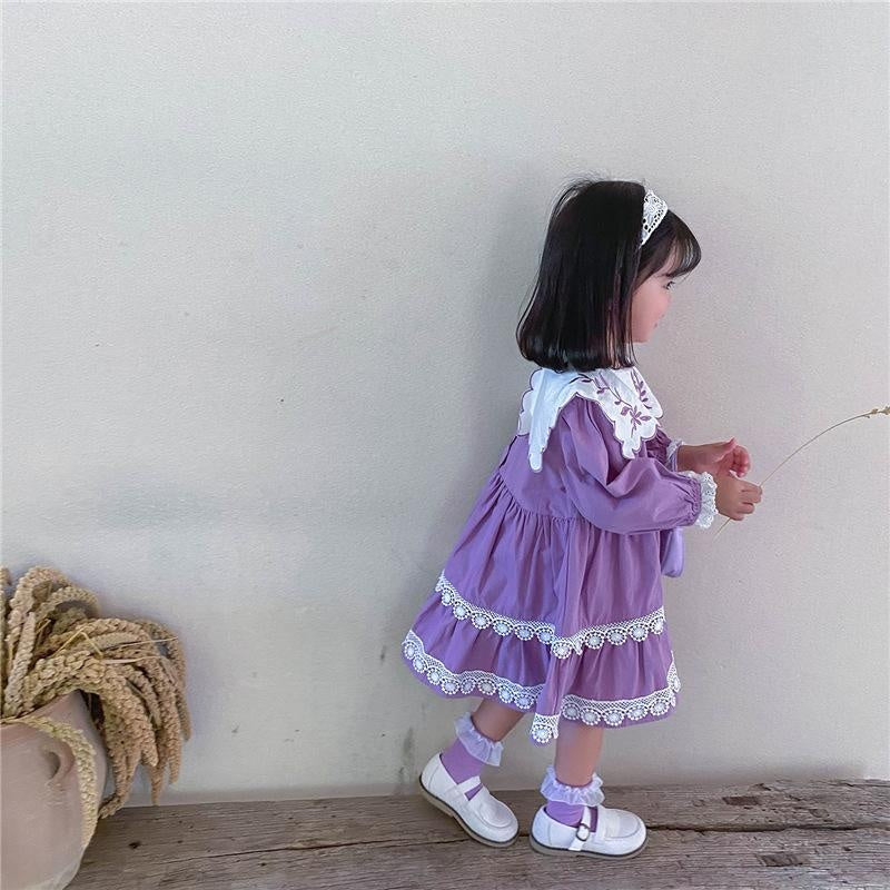 New Arrival Girls Long Sleeve Floral Collar Lolita Dresses - MomyMall