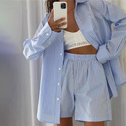 Oversized Striped Long Sleeve Shirt & Shorts Pyjama Set