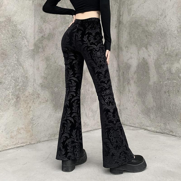 High Waist Loungewear Flare Trousers With Floral Pattern
