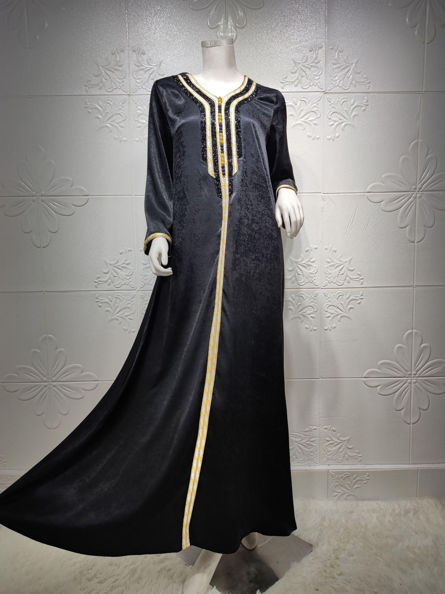 Black Diamond Ribbon Moroccan Kaftan - MomyMall